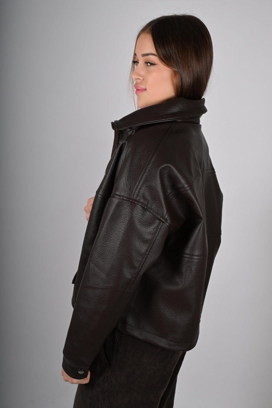 Bomber oversize in eco-pelle