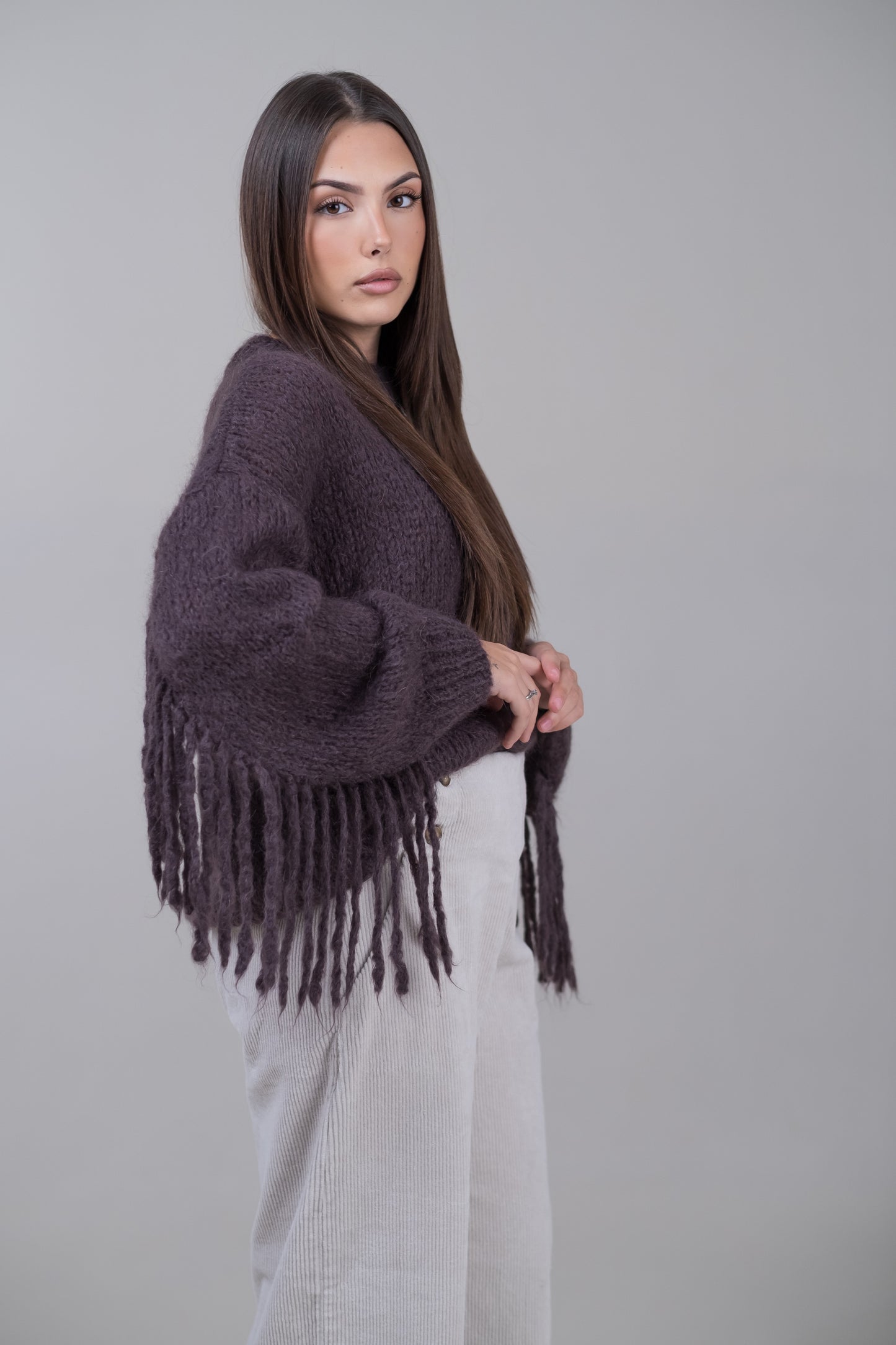 Pullover in mohair con frange