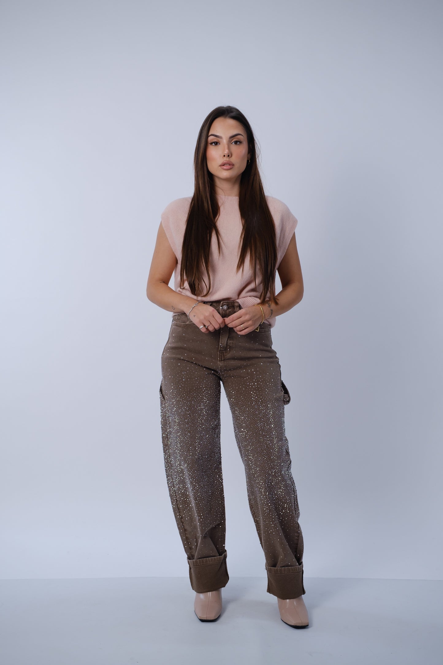 Jeans cargo ballon strass