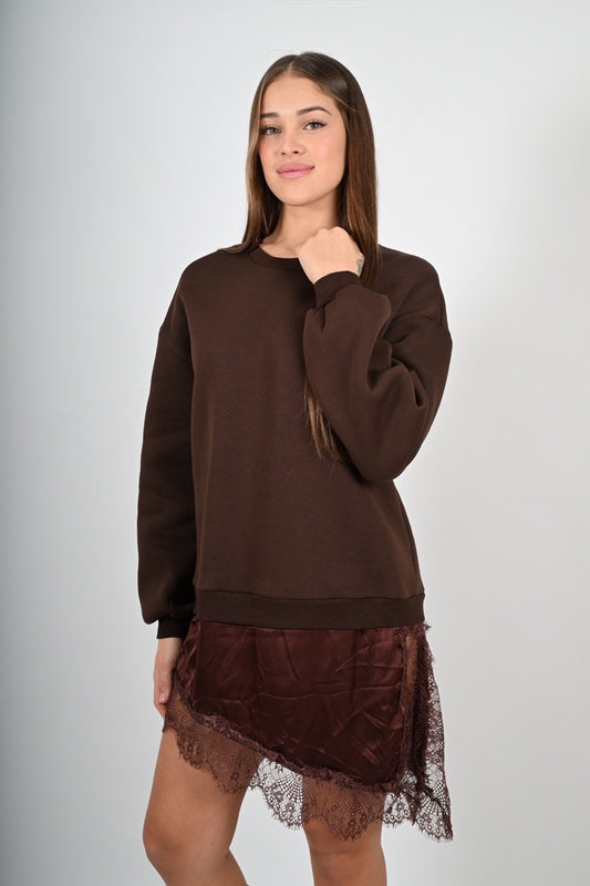 Abito oversize in felpa con pizzo