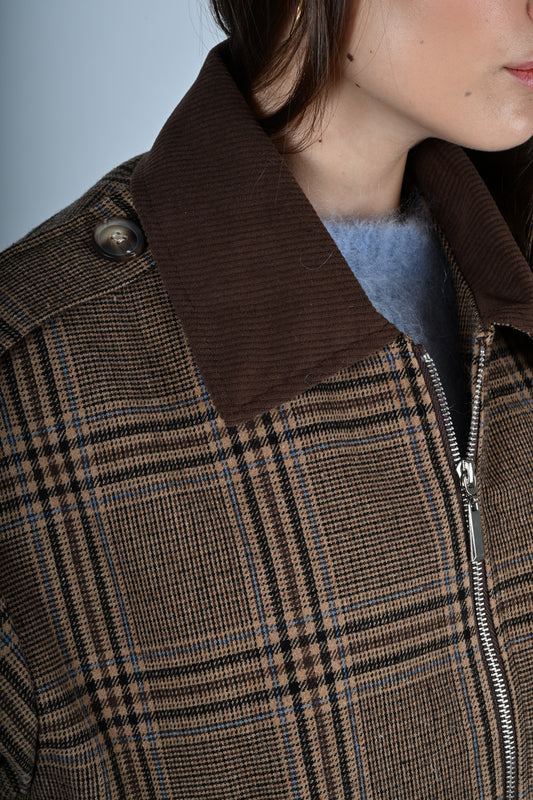 Bomber oversize scozzese con tasche a vista