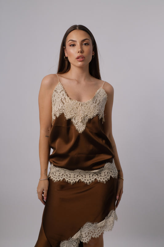 Canotta in raso con pizzo