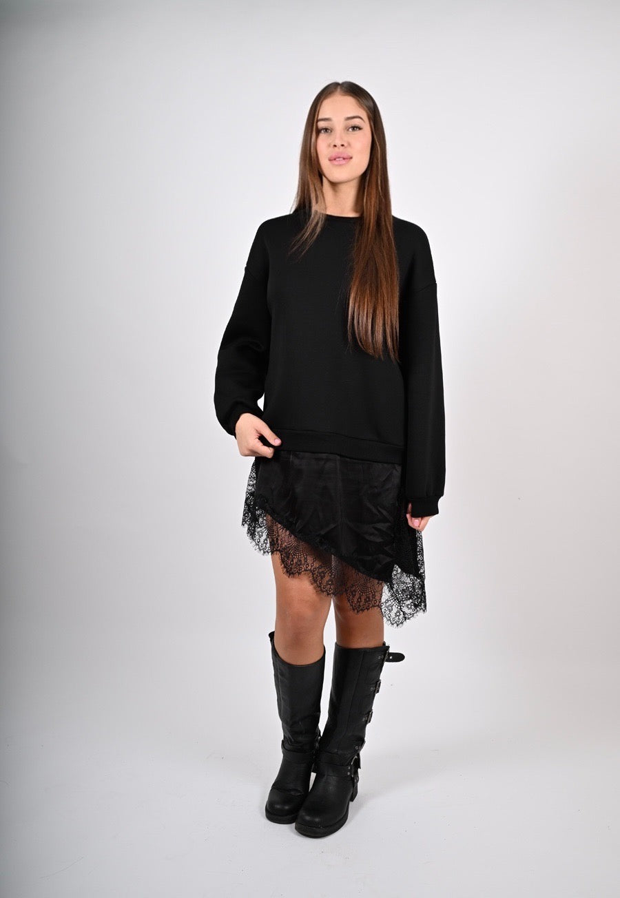 Abito oversize in felpa con pizzo