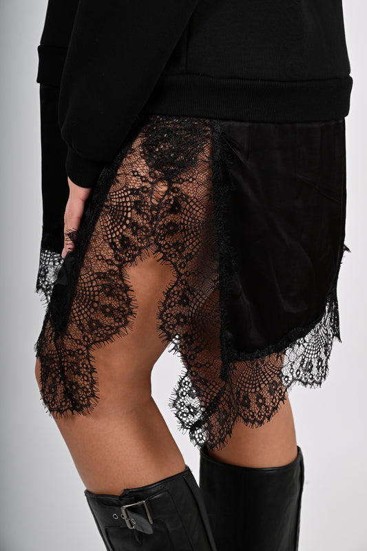 Abito oversize in felpa con pizzo