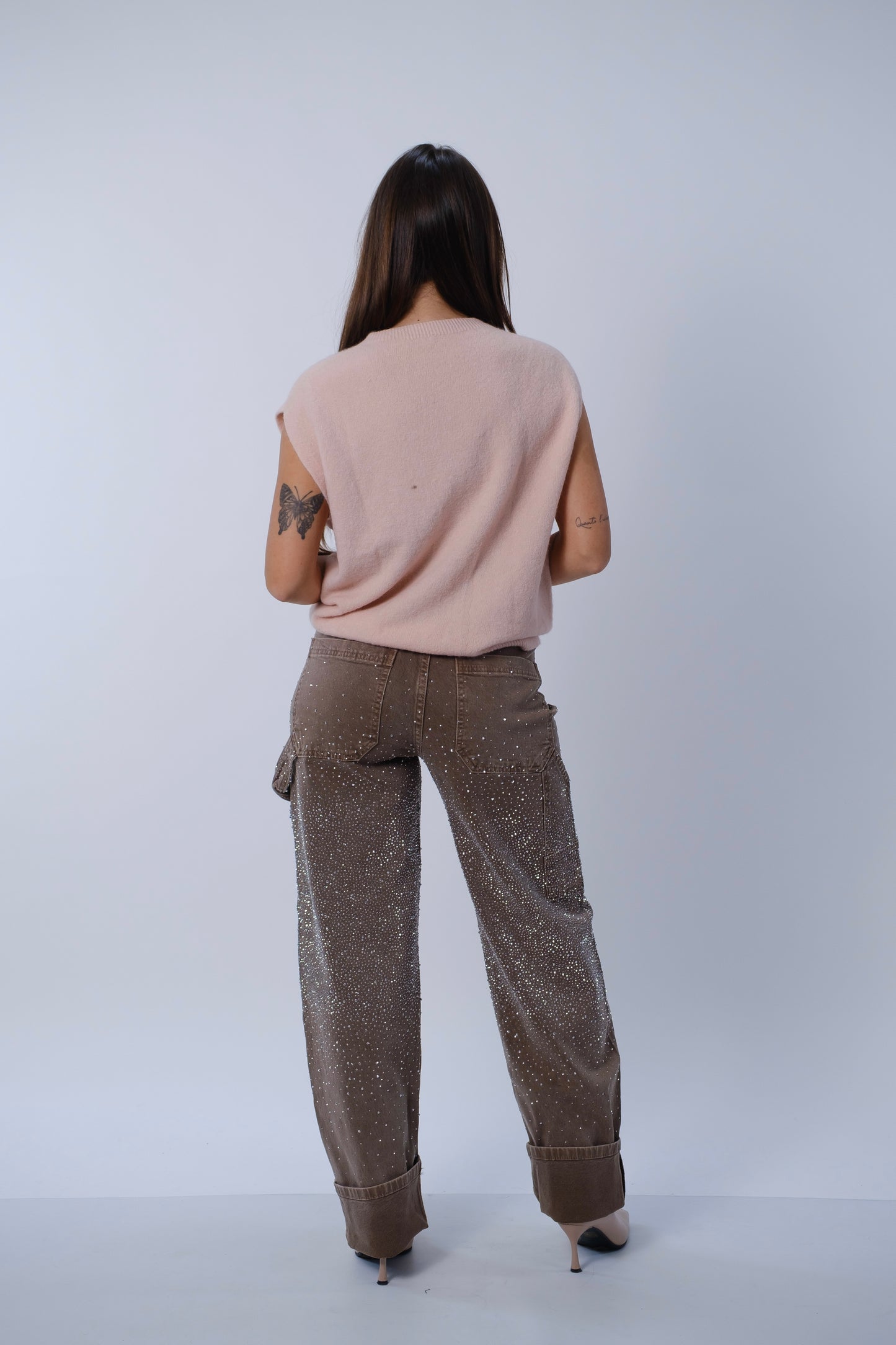 Jeans cargo ballon strass