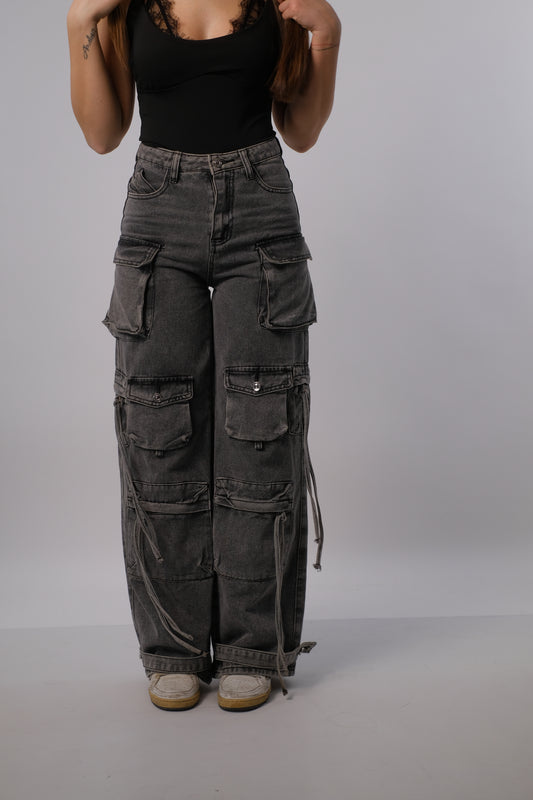 Denim cargo fit grey