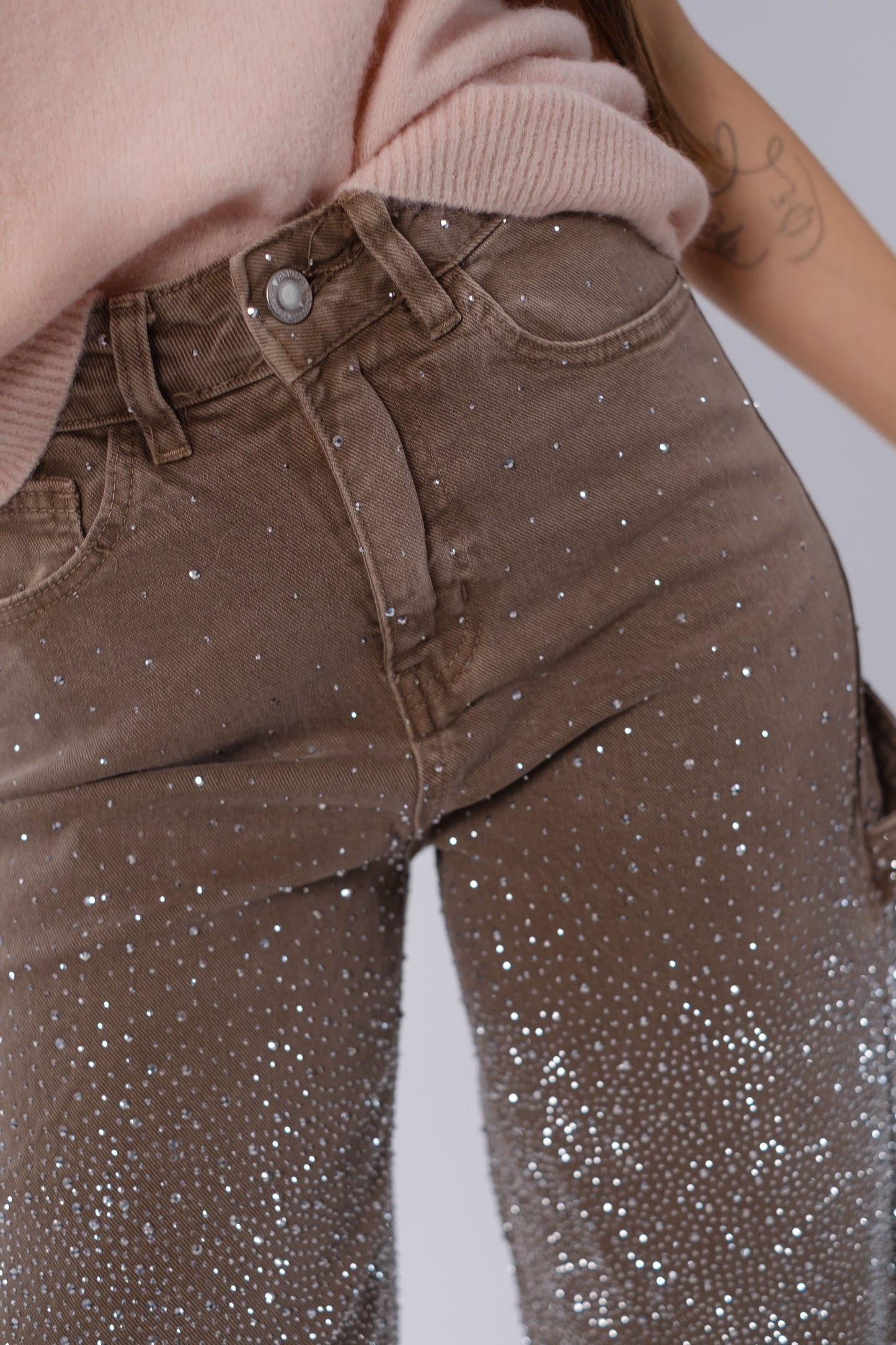 Jeans cargo ballon strass