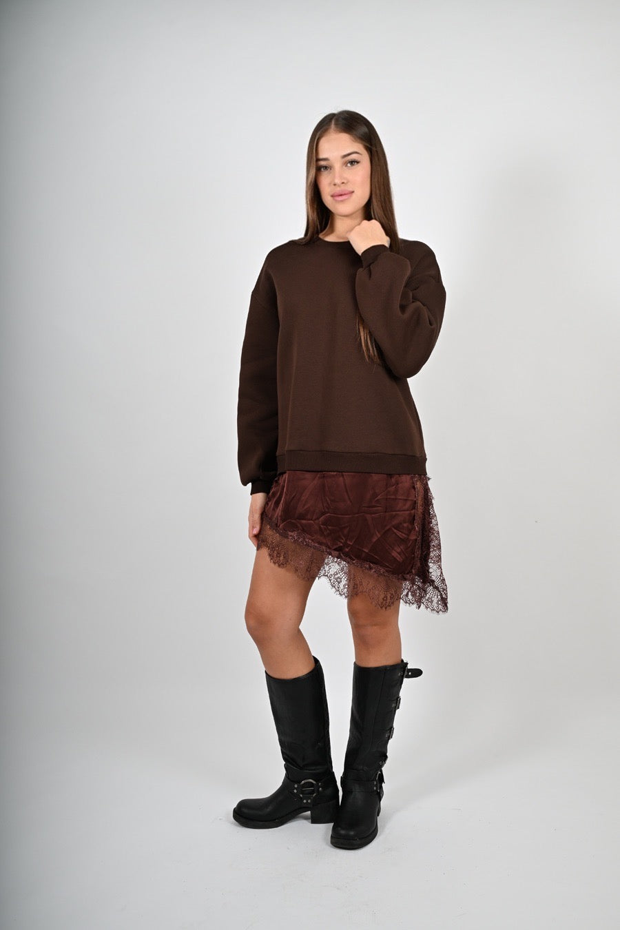 Abito oversize in felpa con pizzo