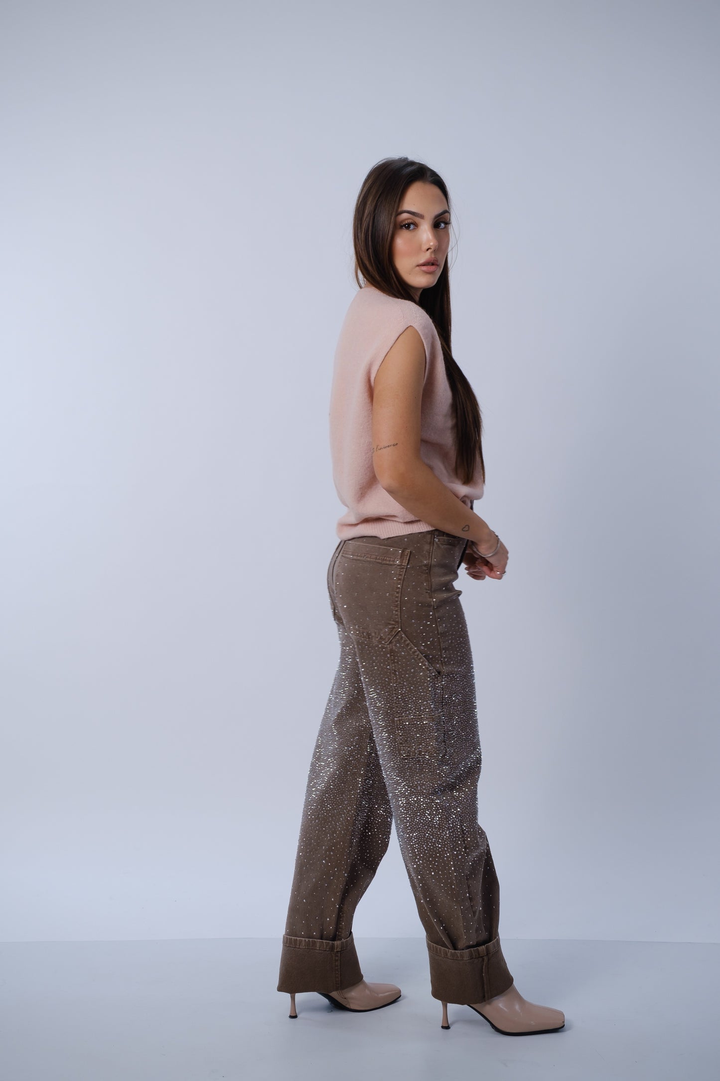 Jeans cargo ballon strass